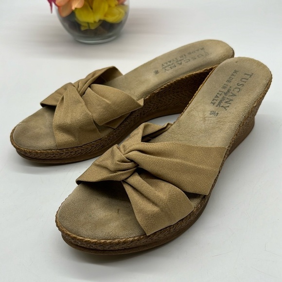 Tuscany Tan Wedge Sandal Made in Italy Size 9 MCW7398D - Picture 1 of 7